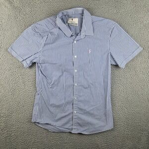 Father Sons Button Up Shirt Mens XL (M) Blue Short Sleeve Stretch Slim Fit